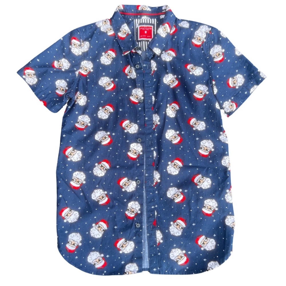 Denim & Flower by Ricky Singh Santa Print Button Up Boys Size 13/14